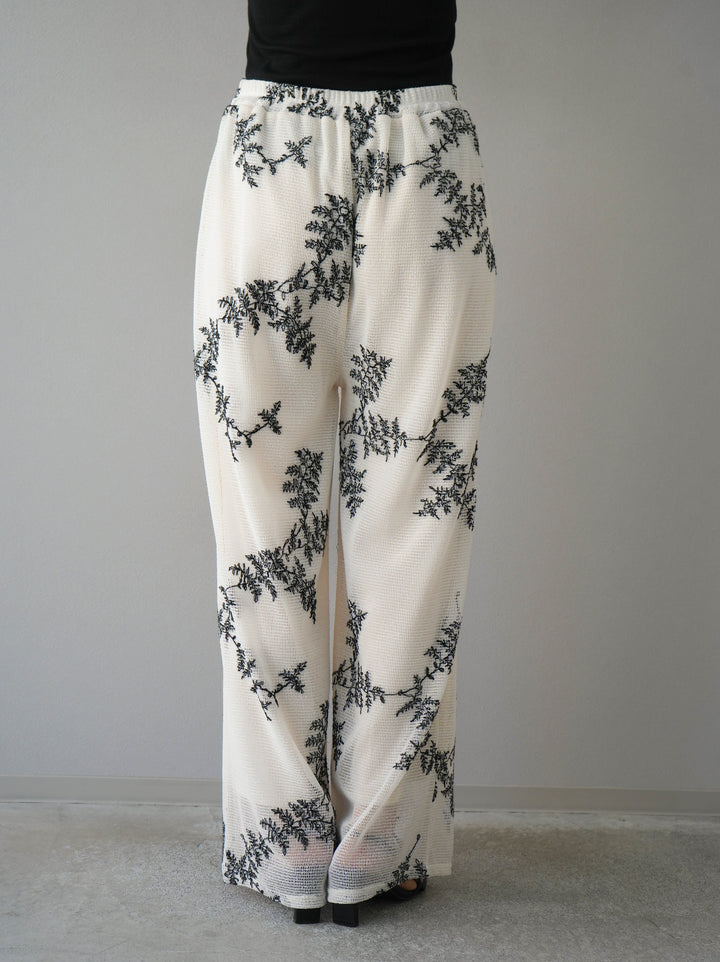 [予約]リーフ柄メッシュワイドパンツ/アイボリー