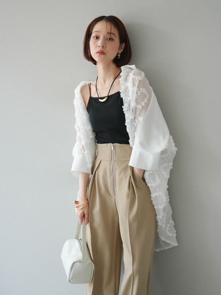 [預訂] 混合材質透視半身襯衫/白色