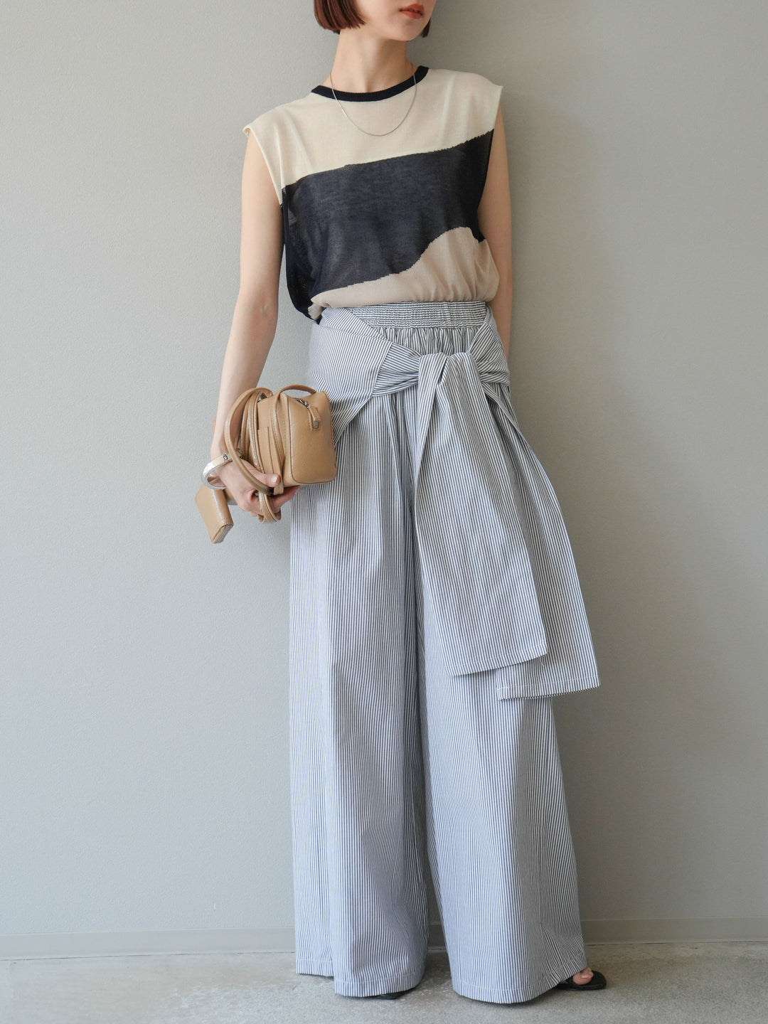 [予約]バイカラーノースリシアーニットプルオーバー/アイボリー