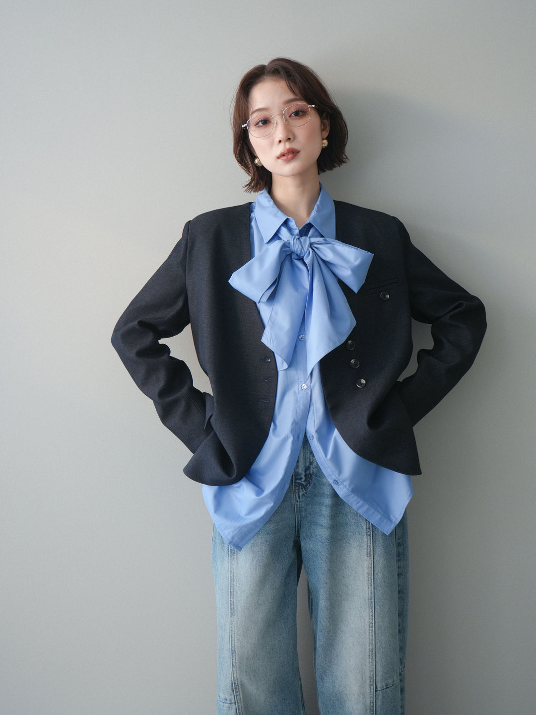 [予約]ノーカラージャケット/blue