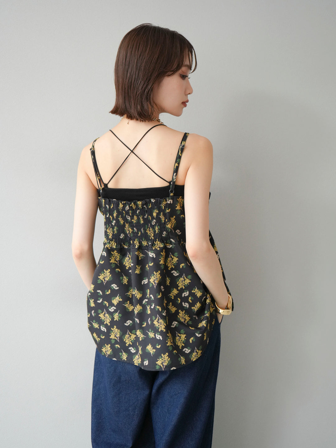 [予約]ブーケプリントキャミソール/ブラック