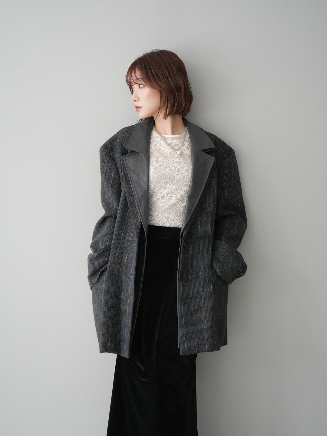 [20%オフ]レイヤードデザインツイードテーラードジャケット/charcoal