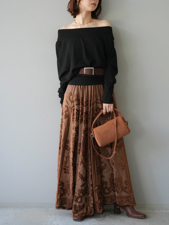 [予約]ベルト付オフショルカットソー/ブラック