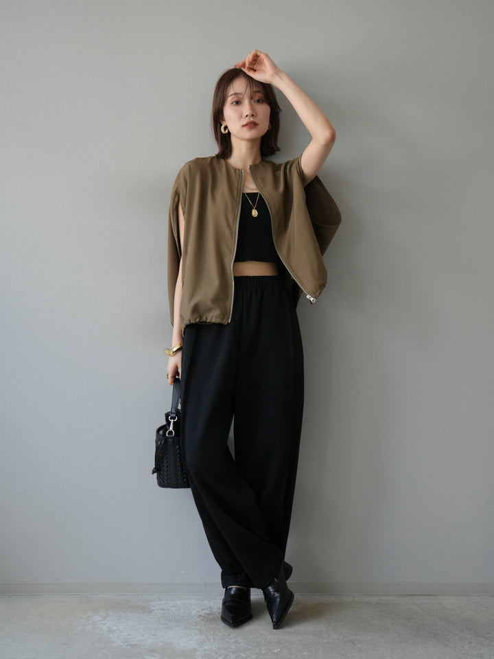 [予約]スリーブレスドロストZIPブルゾン/ブラウン