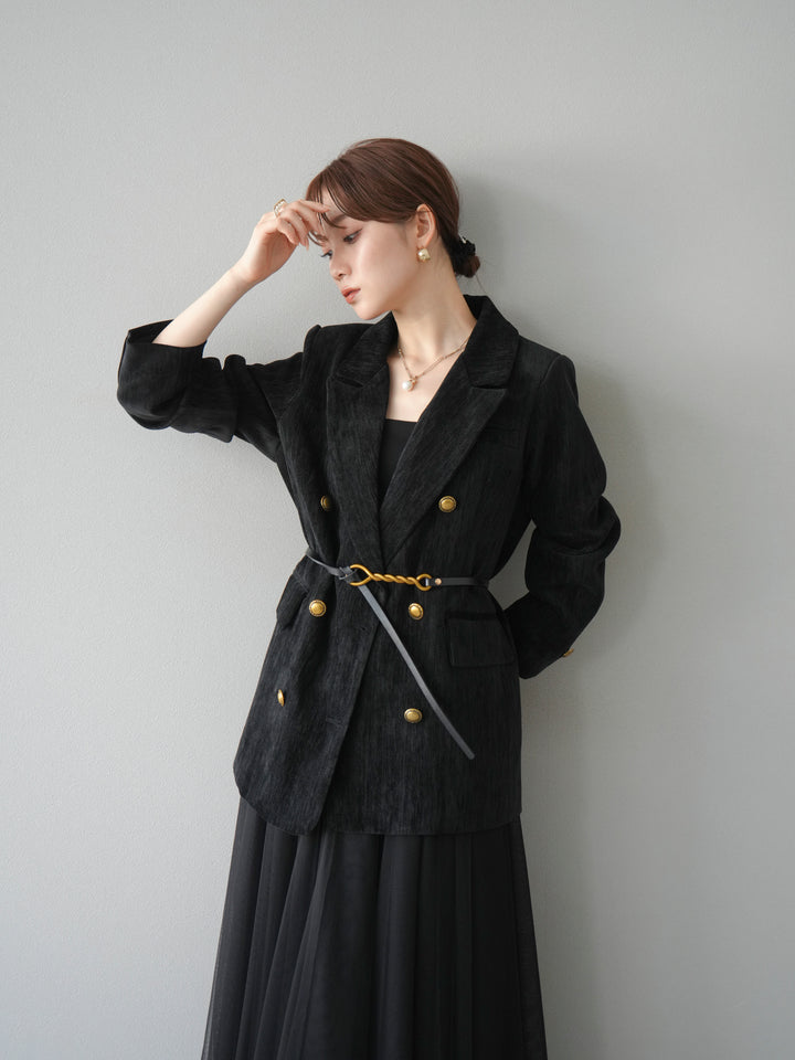 [予約]ベロアダブルジャケット/ブラック