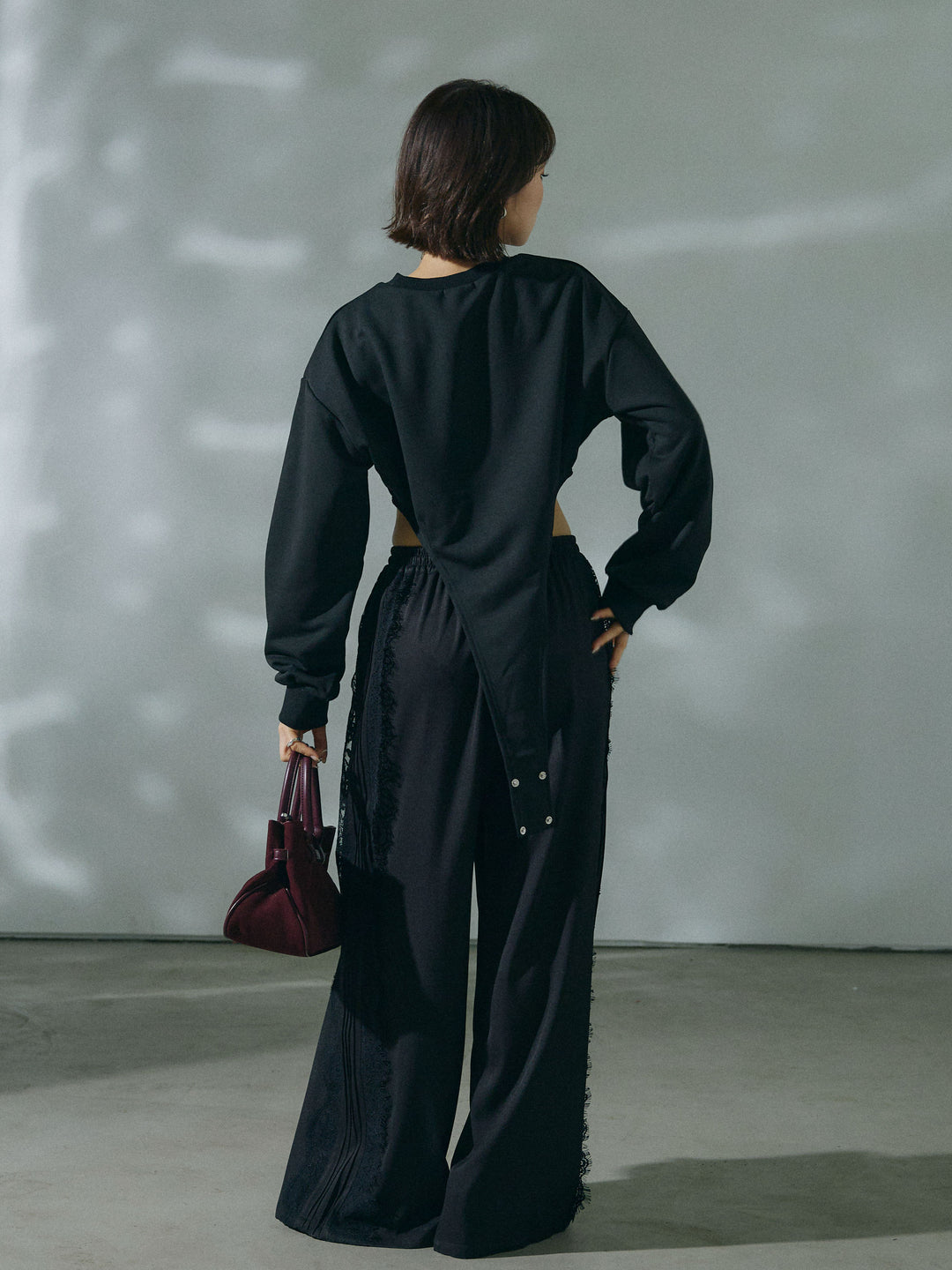 【Allure】[SET]スウェットボディスーツ+サイドピンタックレースイージーワイドパンツ(2set)