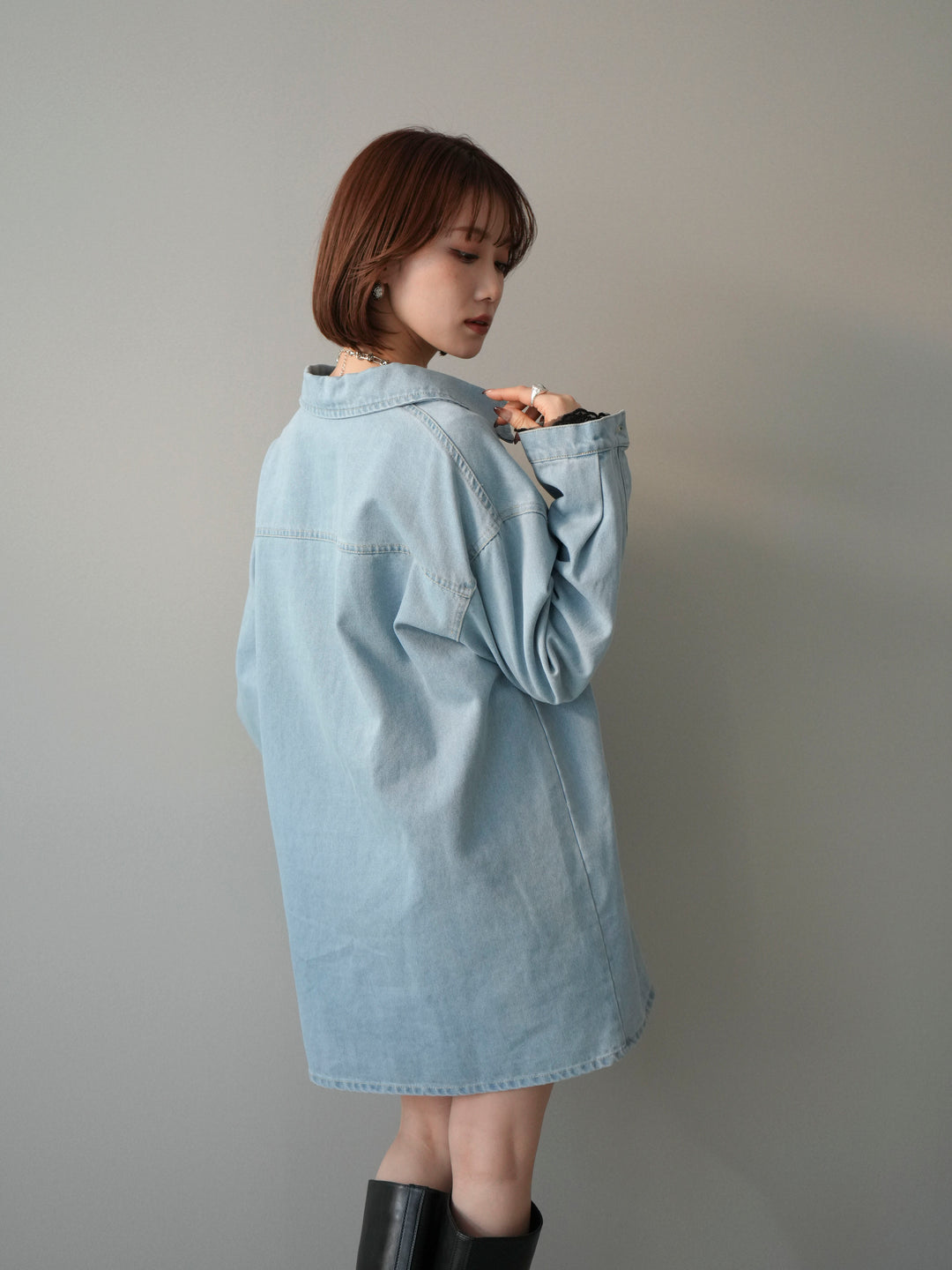 [予約]ハーフジップデニムミニワンピース/blue