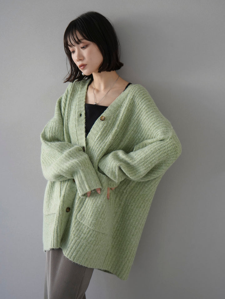 [Pre-order] Melange over-knit cardigan/green