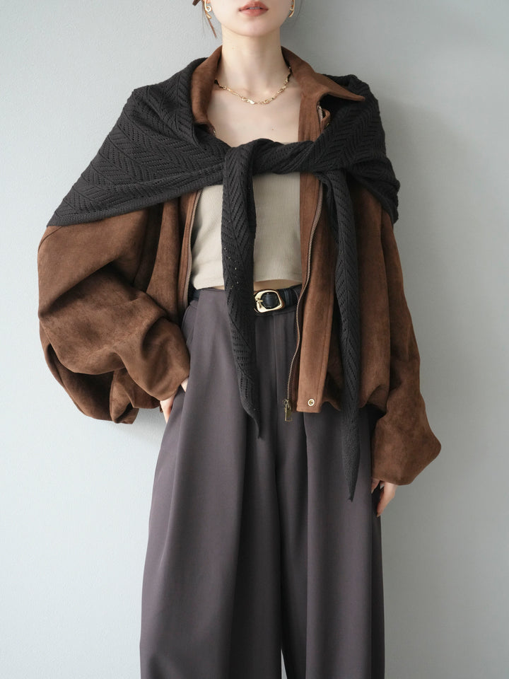 [SET] 麂皮外套+皮帶環設計寬褲（2套）