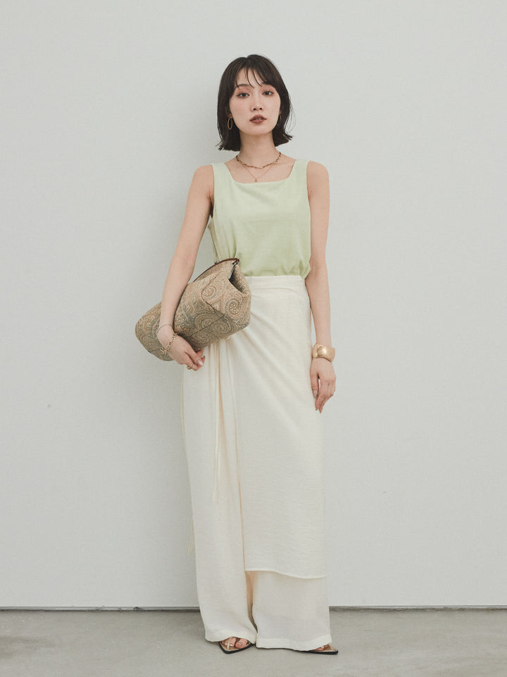 [予約]ワッシャーサテンレイヤードスカートパンツ/アイボリー