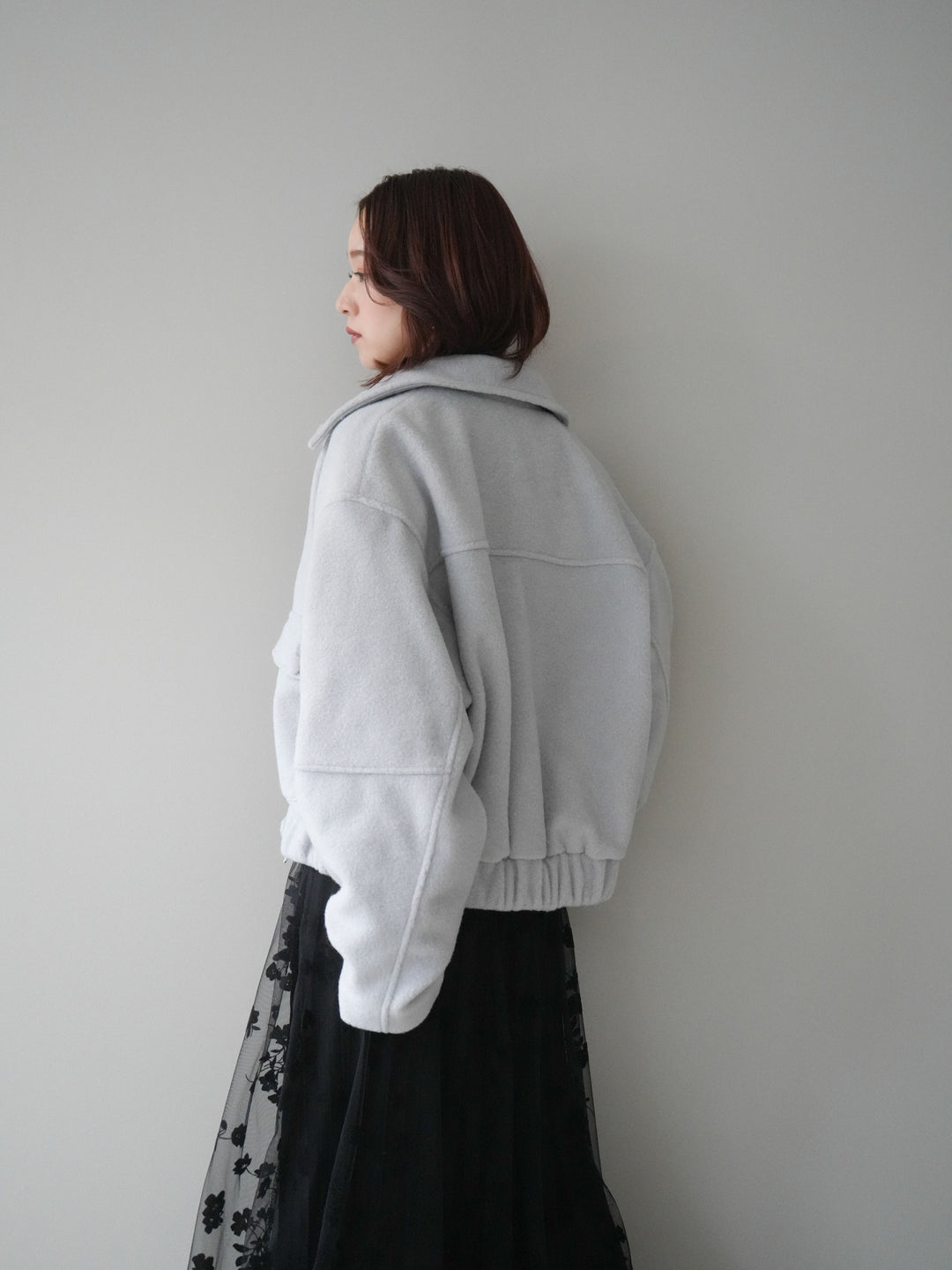 [SET]ウールライクフライトジャケット+フラワーフロッキーチュールプリーツスカート(2set)