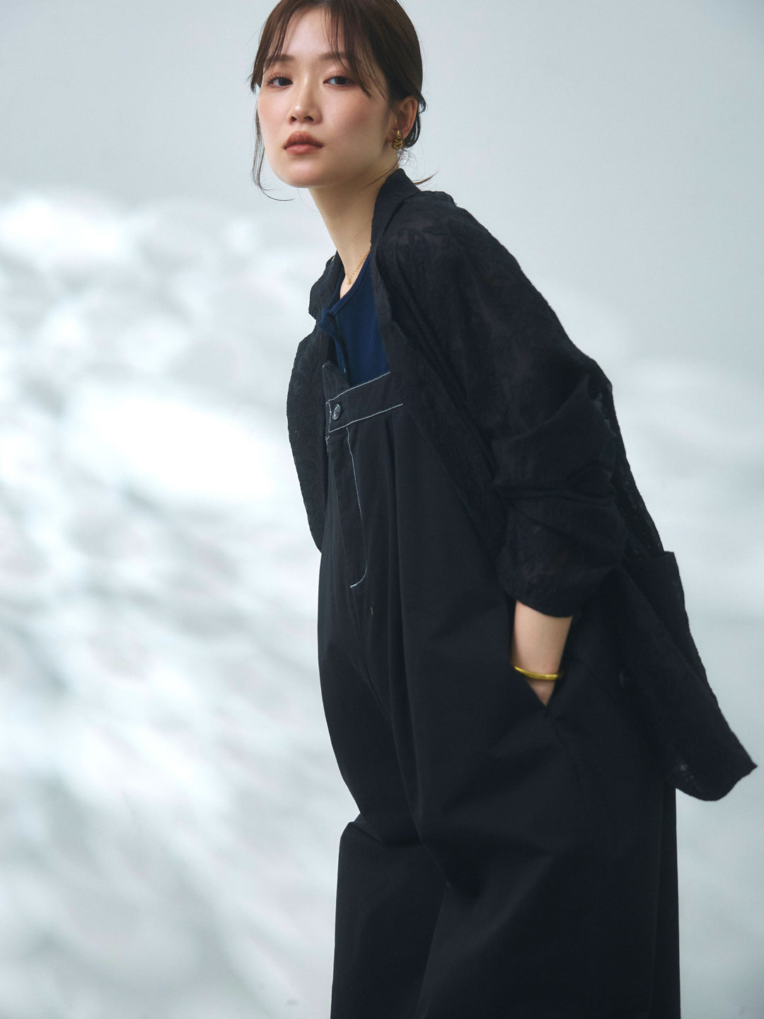 【Allure】[SET]カットオフコットンツイル配色ステッチサロペット+カットオフコットンツイル配色ステッチサロペット(2set)