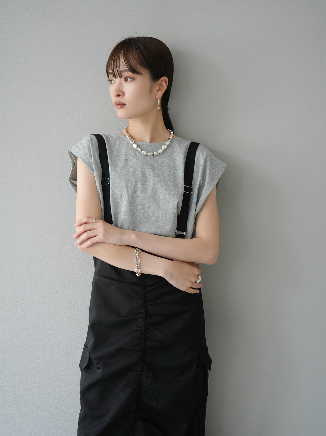 [Pre-order] Shoulder tuck sleeveless top/heather gray