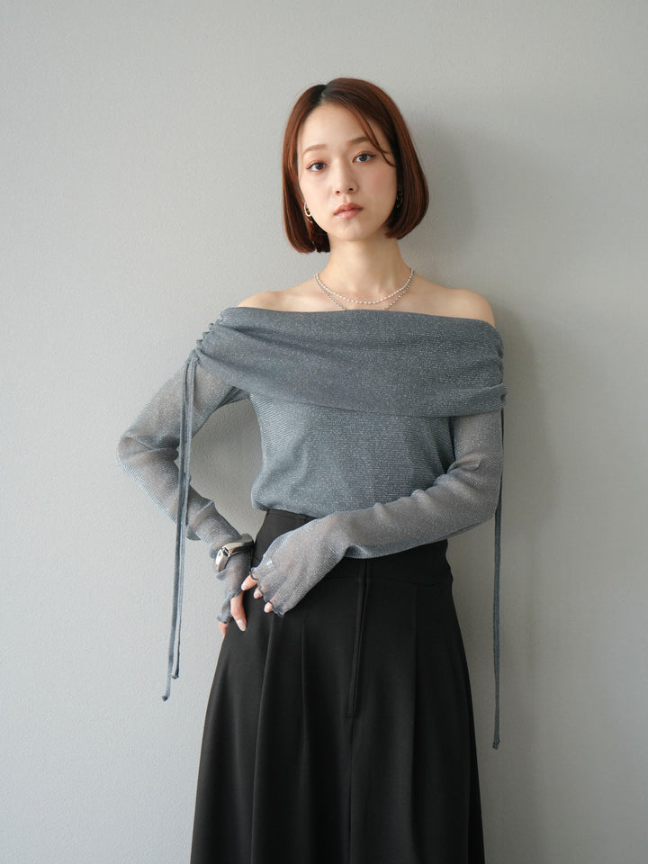 [予約]ラメシアーウィンガーホールオフショルトップス/チャコール