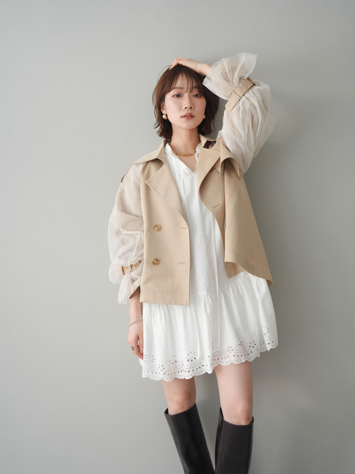 [予約]ティアードパンチングミニワンピース/white