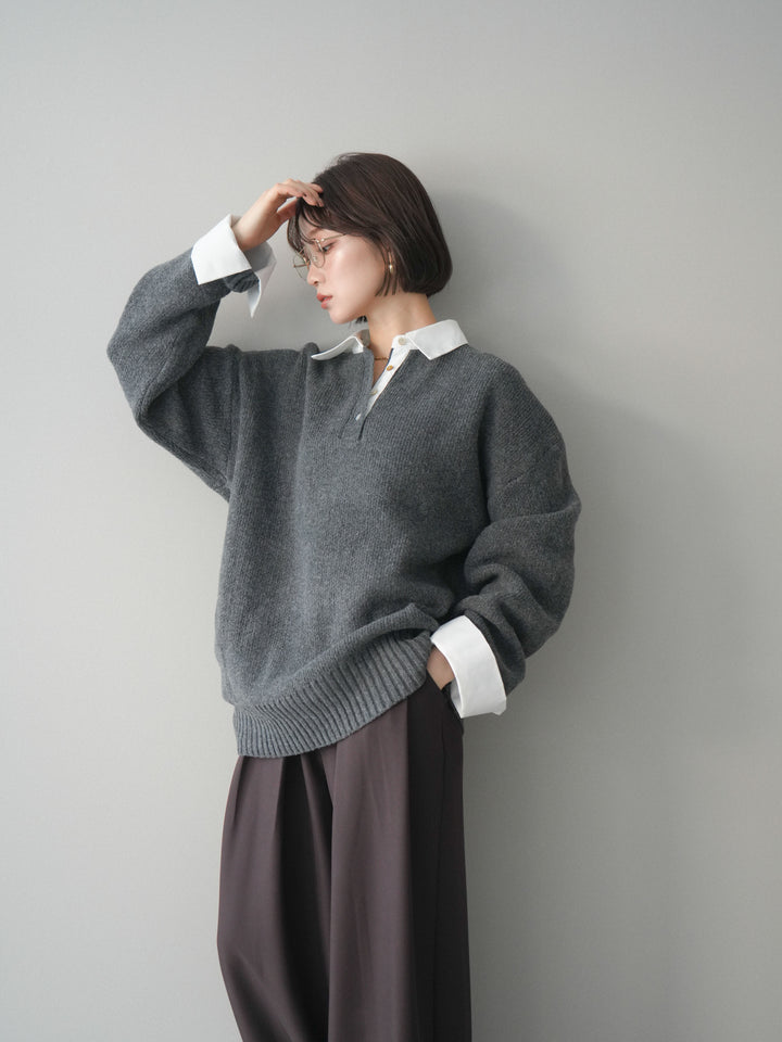 [予約]シャツドッキングオーバーニットプルオーバー/charcoaloff