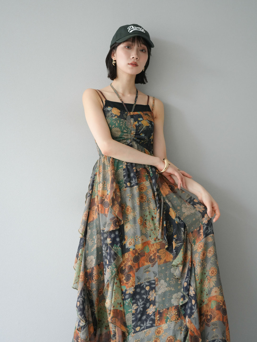 [預購] 拼布荷葉邊吊帶洋裝/混色