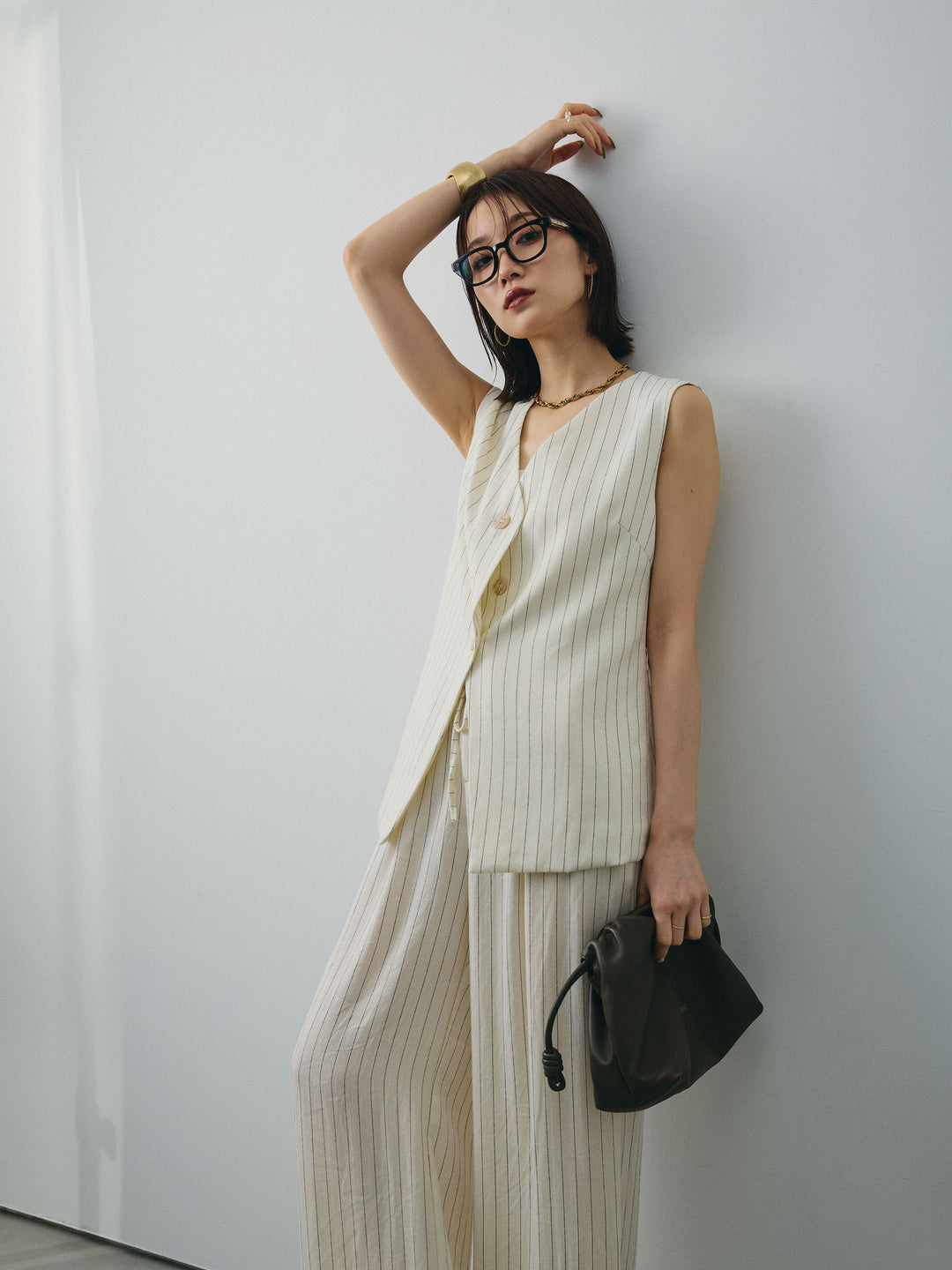 [SET]ストライプベスト＆ワイドパンツSET UP+ストライプベスト＆ワイドパンツSET UP(2set)