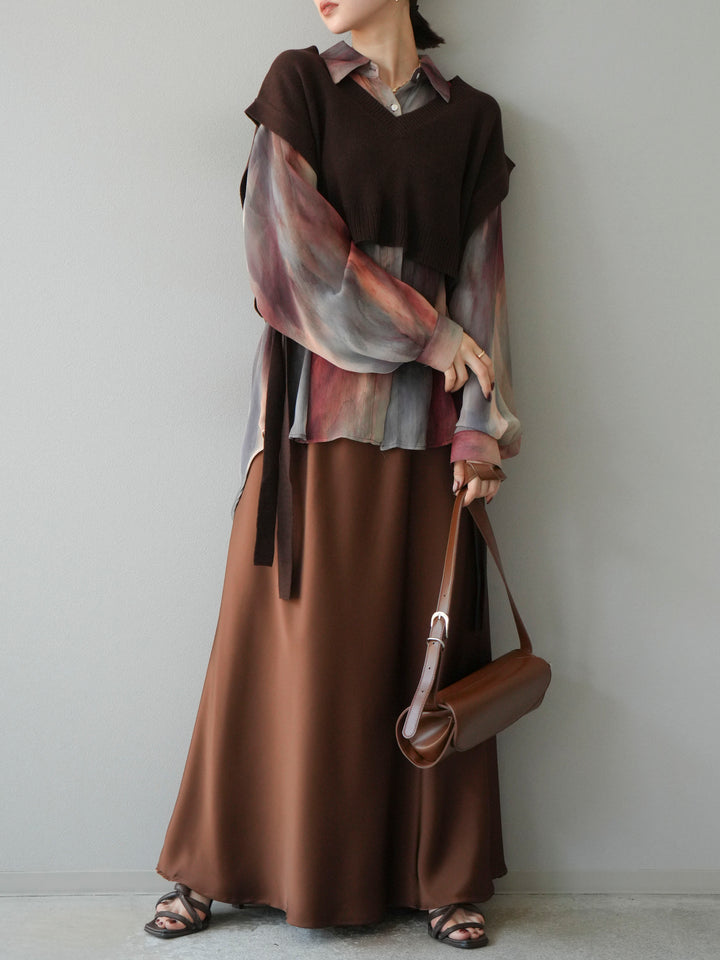 [予約]ニュアンス柄シアーシャツ/レッド