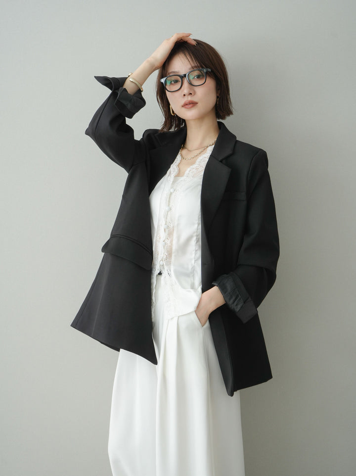 [SET]バックスリットデザインジャケット+ノースリサテンレースキャミソール(2set)