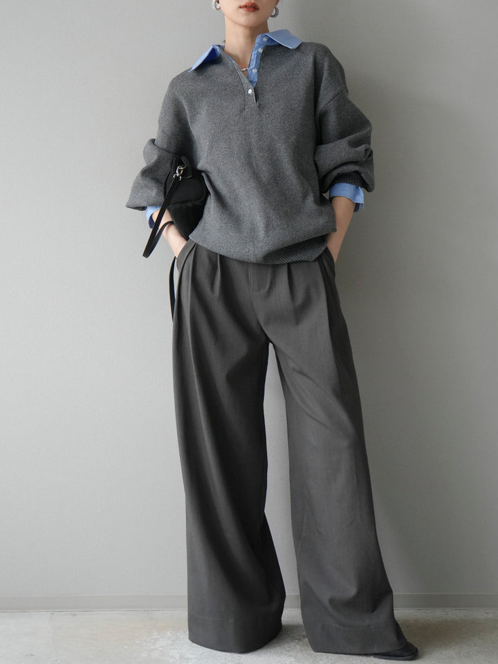 [予約]襟付きポロニットプルオーバー/チャコール