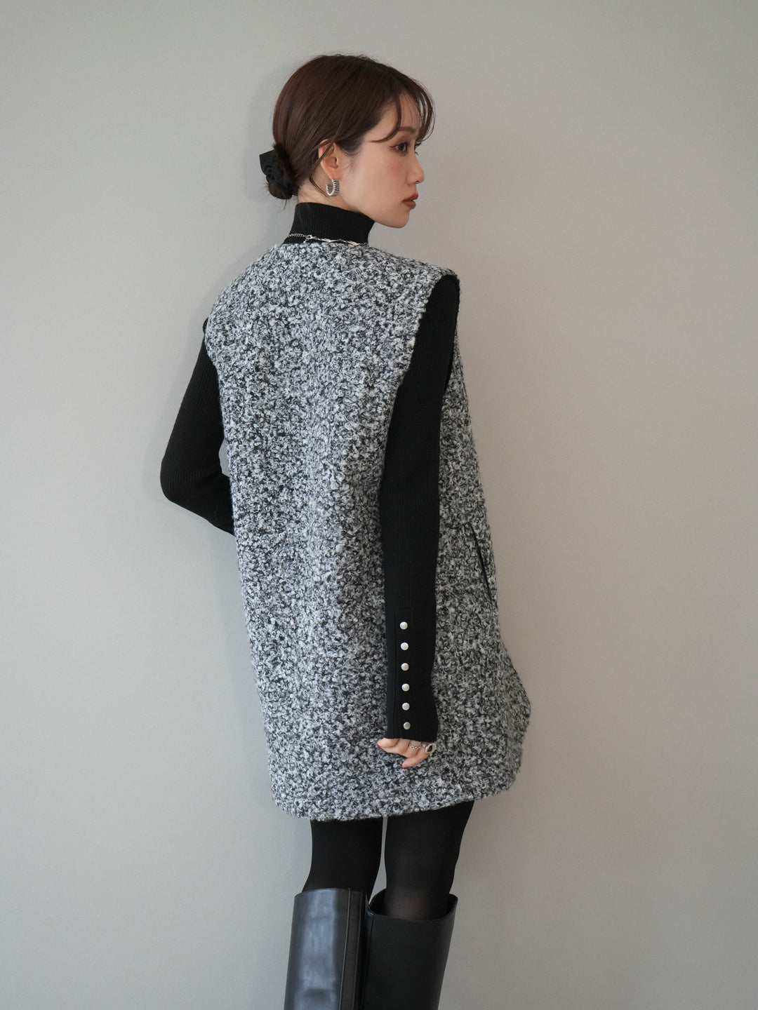 [予約]ミックスループヤーンニットミニワンピース/gray