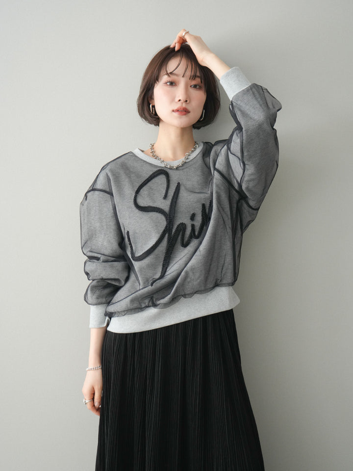 [SET]チュールレイヤードロゴスエットプルオーバー+選べるアクセセット(2set)