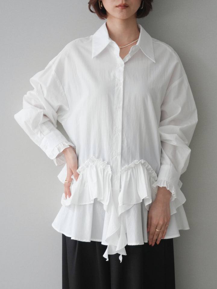 [予約]ラッフルデザインティアードブラウス/white