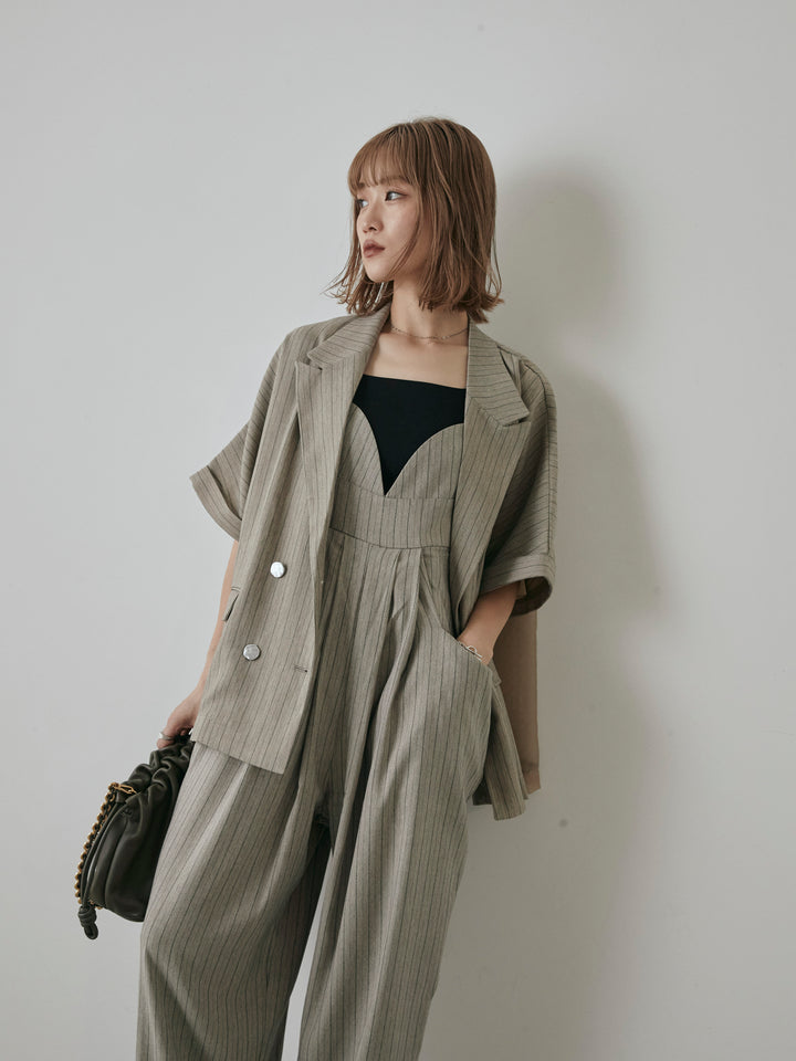 【預購】人字紋條紋工裝褲/米白色