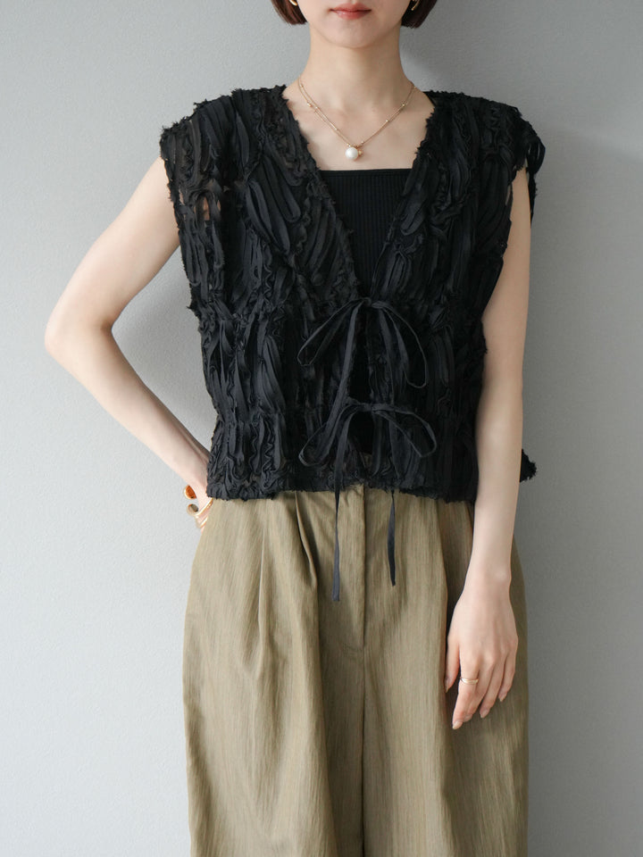 [予約]ジャガードレースリボントップス/ブラック