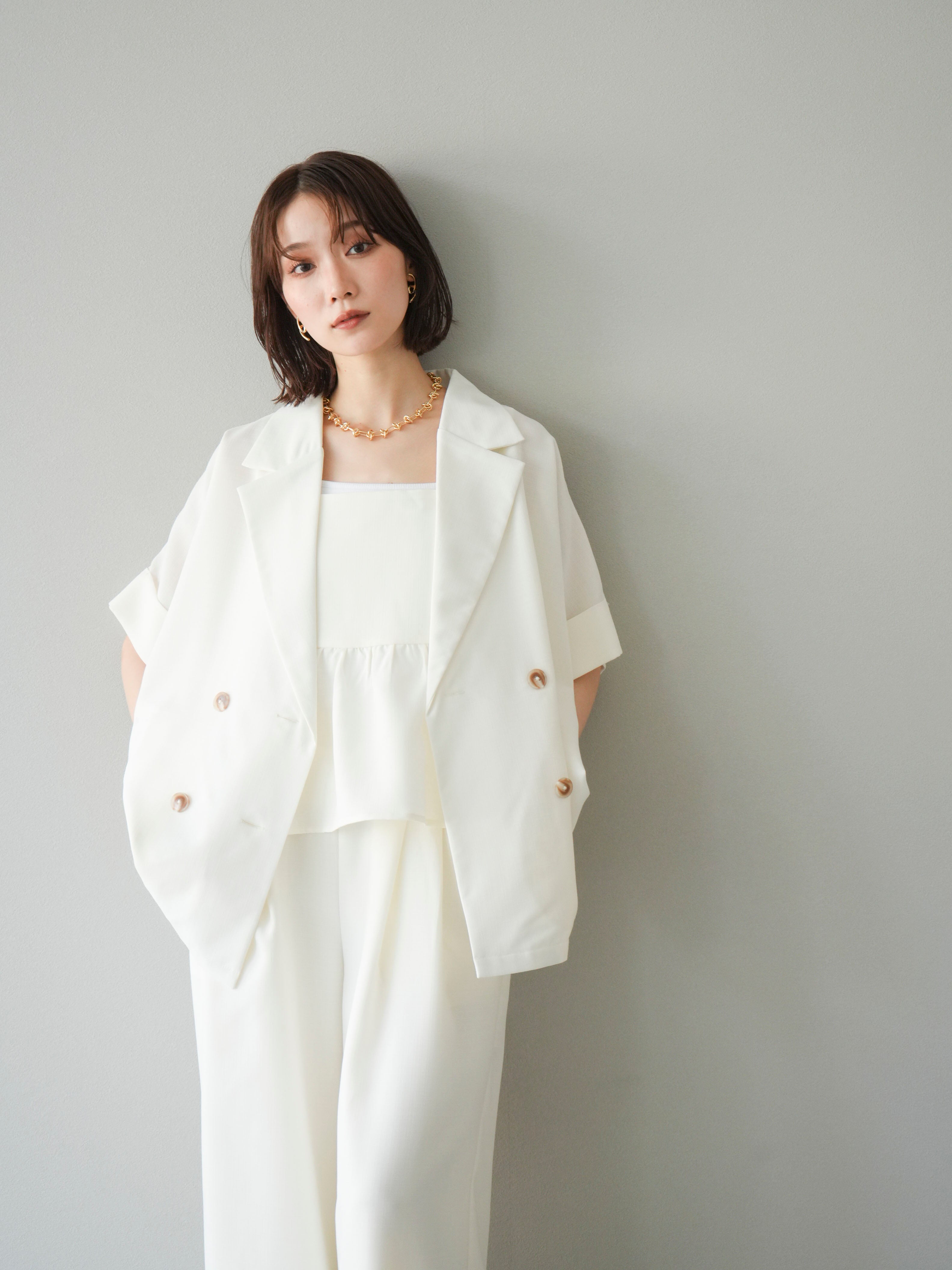 予約]リネンライクハーフテーラードジャケット/アイボリー – Lumier