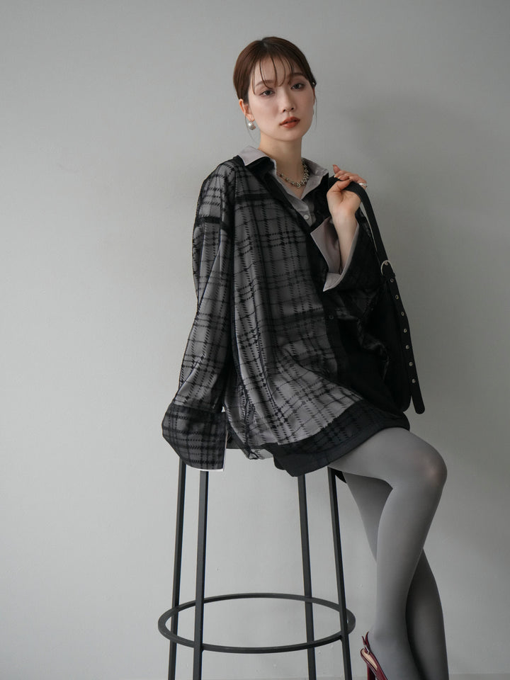 [予約]チェック柄チュールシャツアンサンブル/ブラック