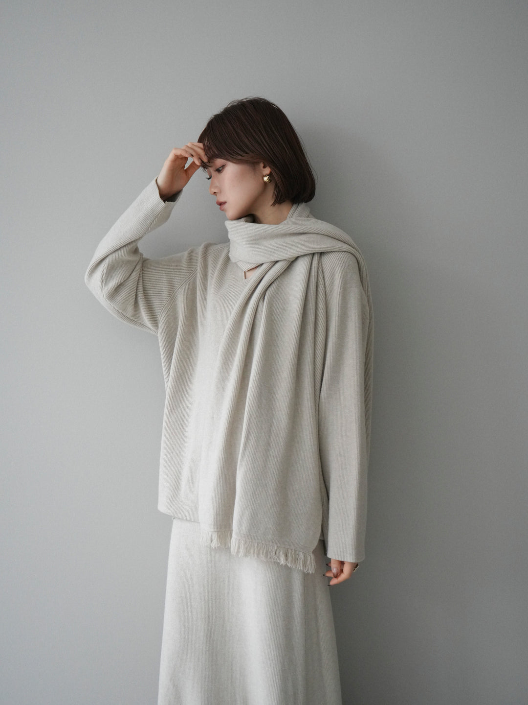 [SET]ストール付キーネックニットSET UP