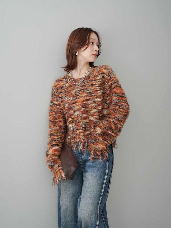 [予約]裾フリンジミックスヤーンシャギープルオーバー/orange