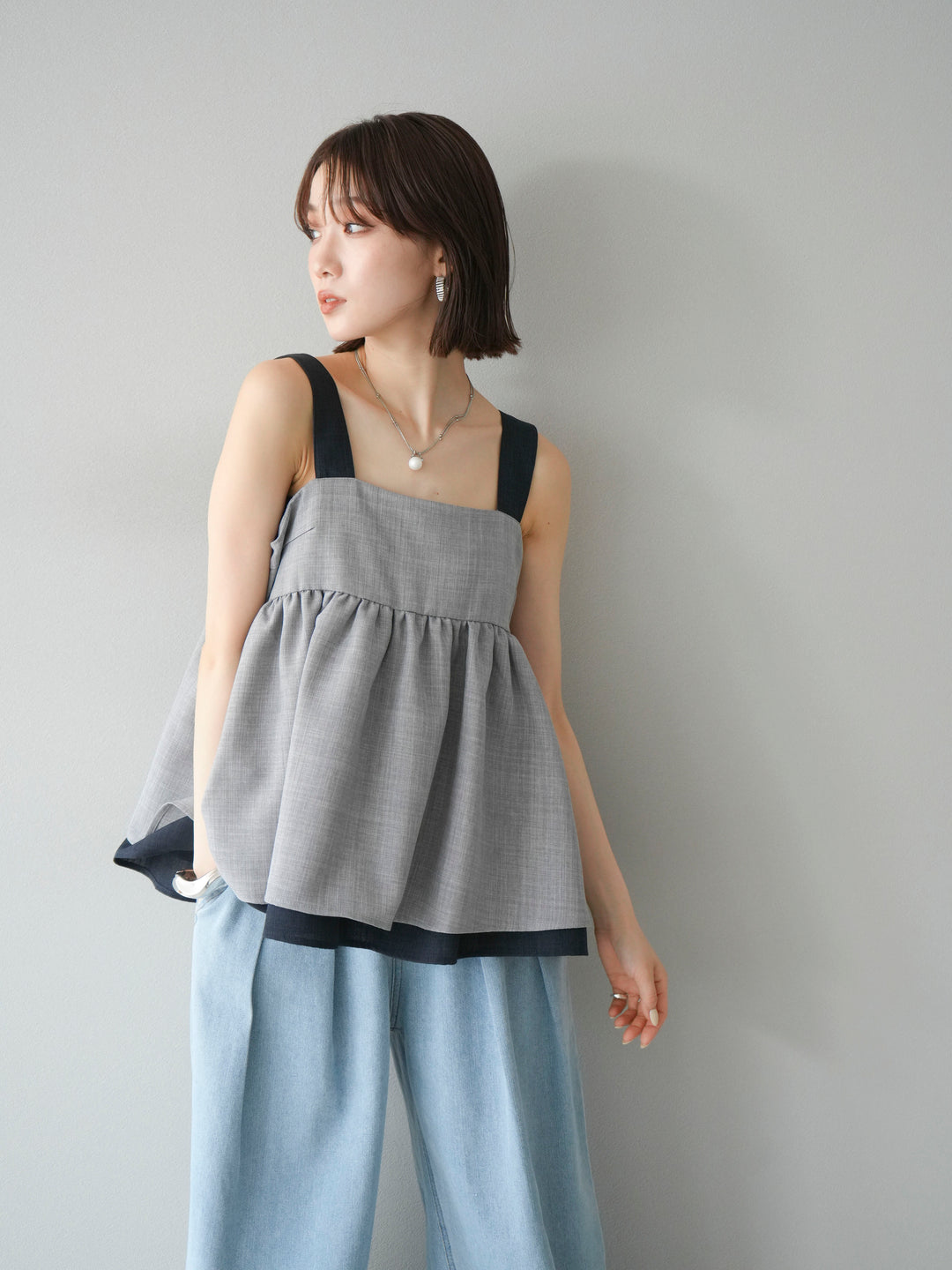 [SET]リネンライク配色フレアタンクトップ+選べるアクセセット(2set)