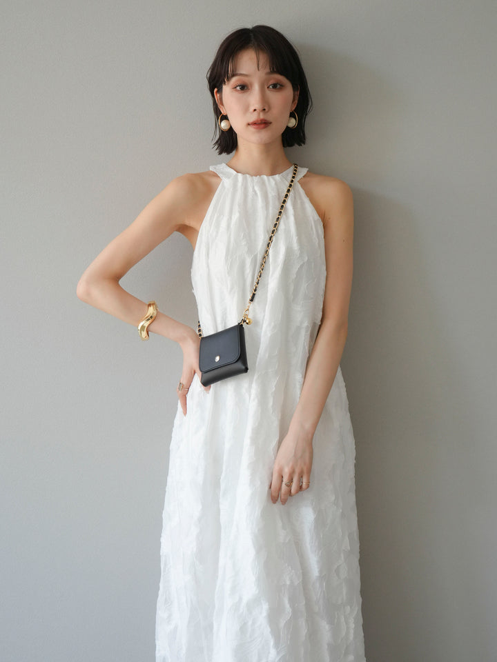【預購】提花掛脖洋裝/白色