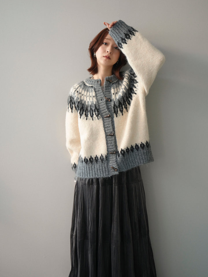 [予約]トグルボタン求心柄ニットカーディガン/gray