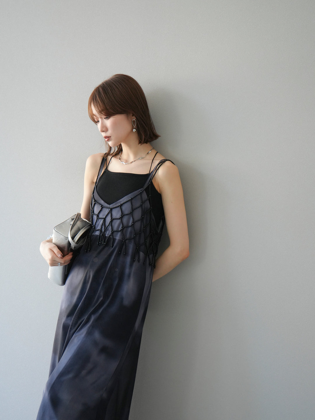 [予約タイダイ柄シアーキャミワンピース/モノトーン