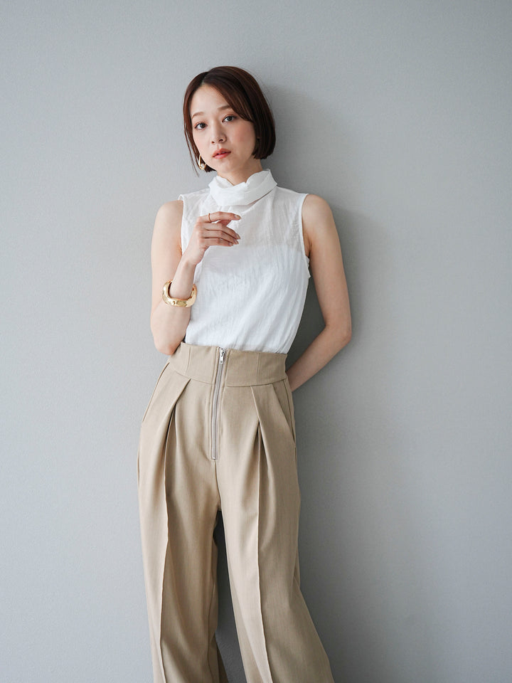 [SET] 後繫帶無袖上衣 + 拉鍊褶襉寬褲 (2 套)