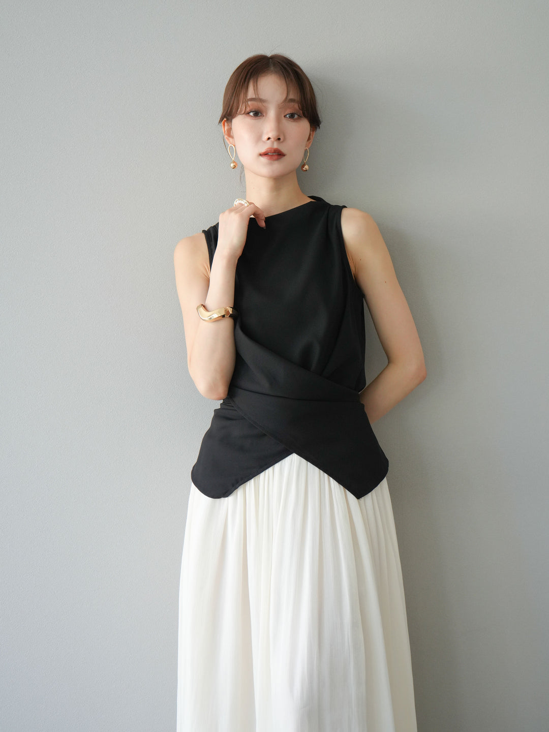 [SET]ノースリーブトップス＆シャイニーフレアスカートSET UP/(2set)