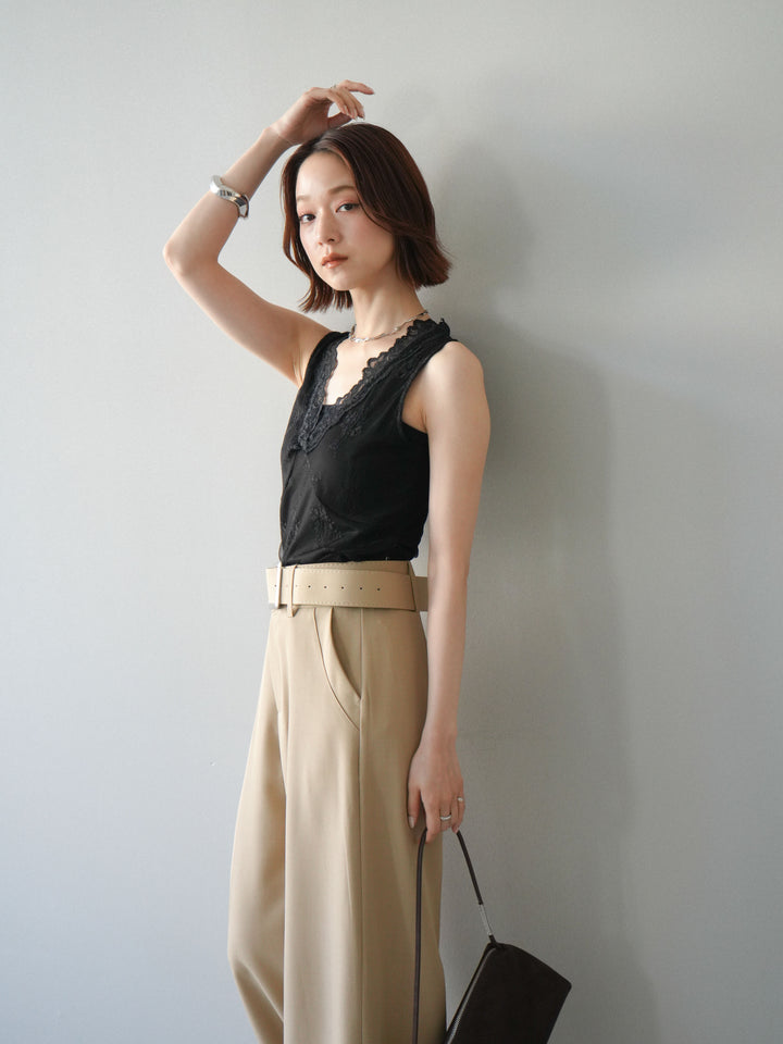 [予約]シアーストレッチレースノースリーブトップス/black