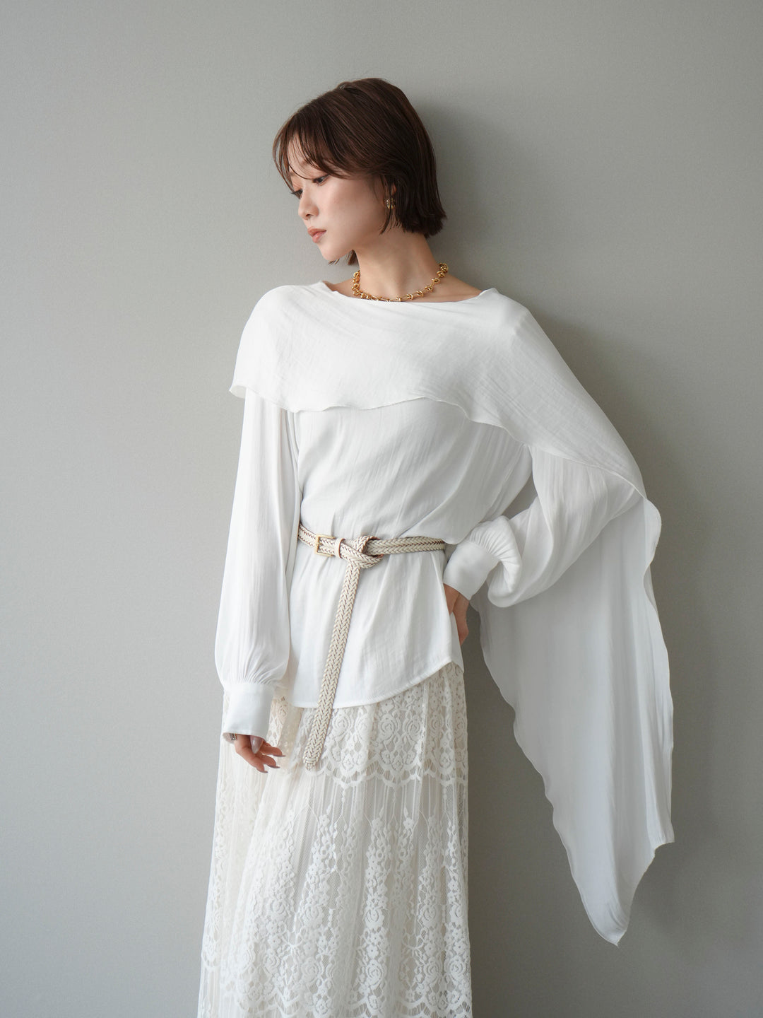 [予約]シルキードレープブラウス/white