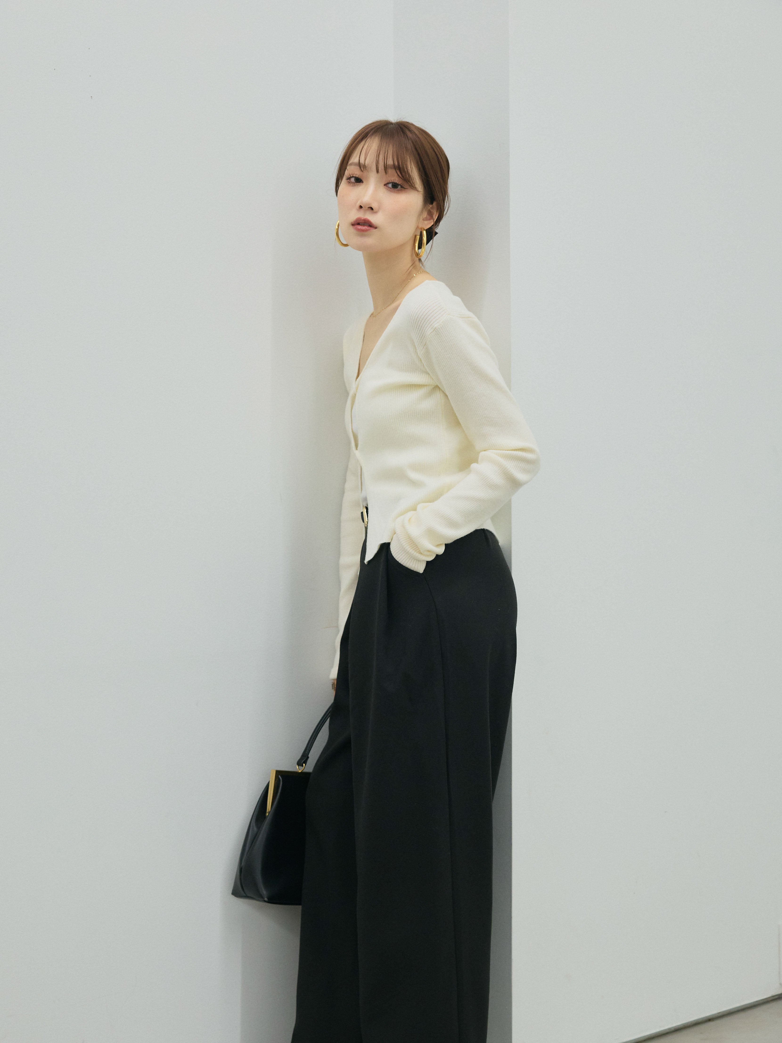 Allure】[SET]フロントツイストホールリブニットトップス+フロント