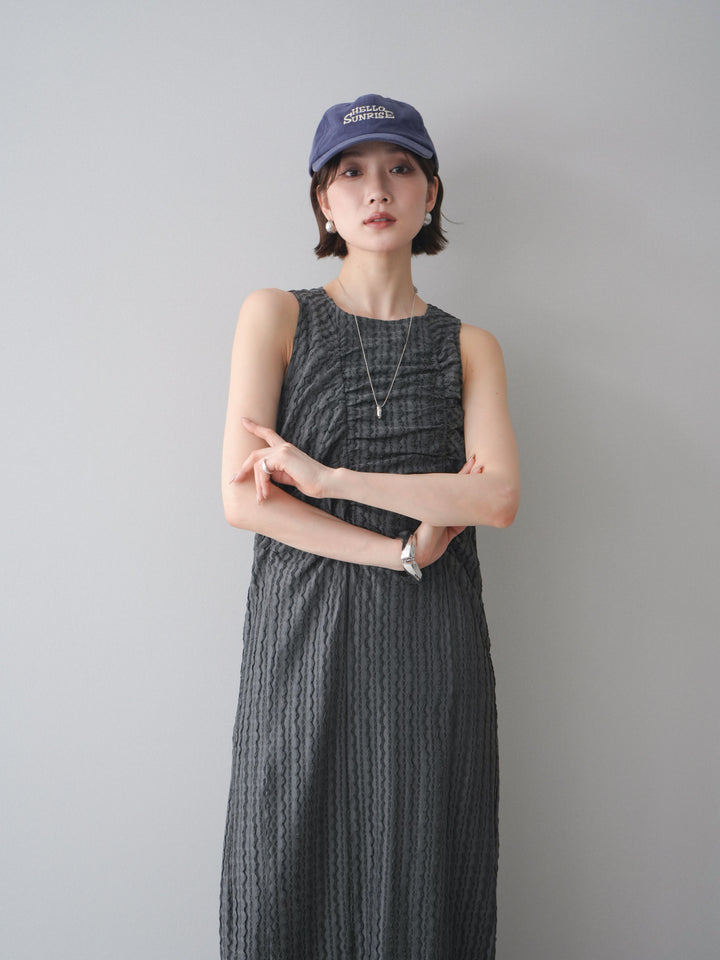 [予約]シャーリングジャガードノースリーブワンピース/gray