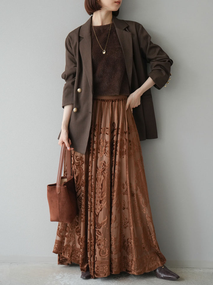 [予約]ゴールドボタンツイルダブルテーラードジャケット/ブラウン