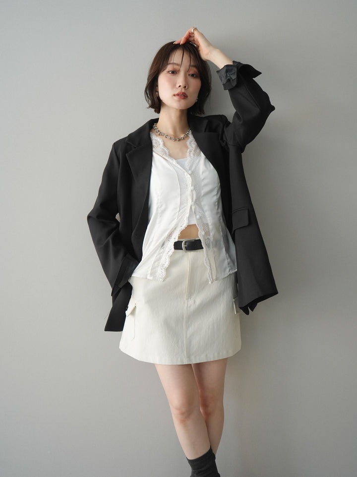 [SET]バックスリットデザインジャケット+ベルト付カーゴミニスカート(2set)