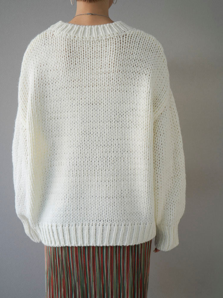 [Pre-order] Rib knit crew neck over knit pullover/ivory
