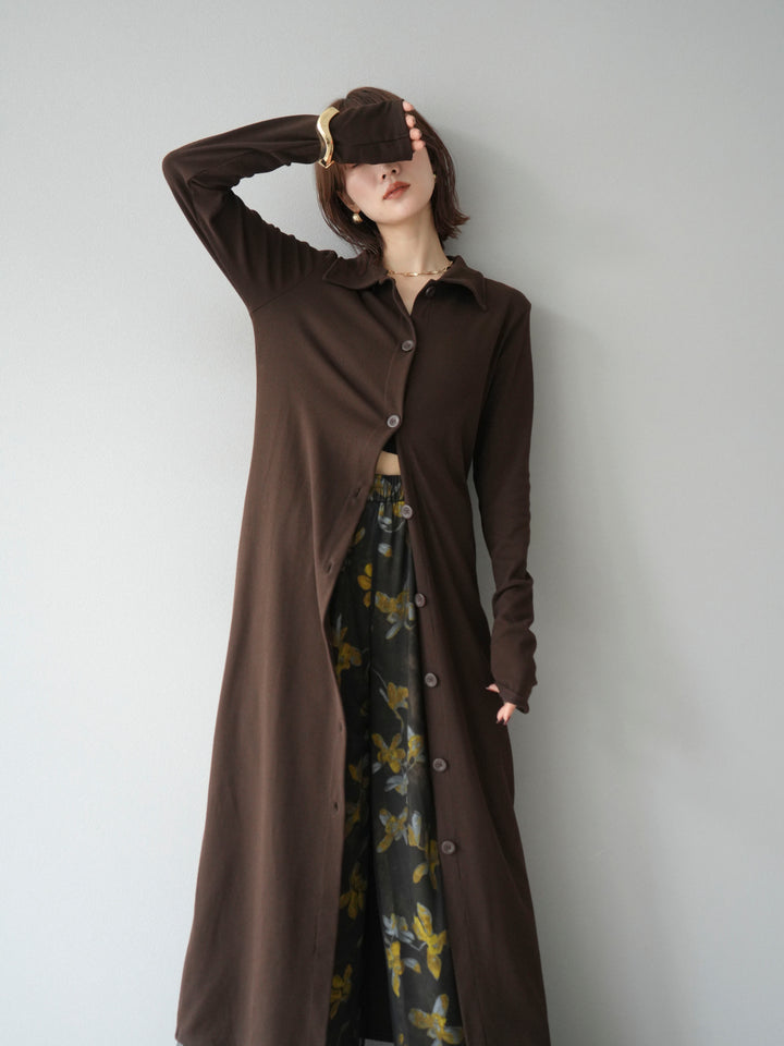 [SET]襟付きカットリブボタンワンピース+フラワープリントチュールレイヤードパンツ(2set)