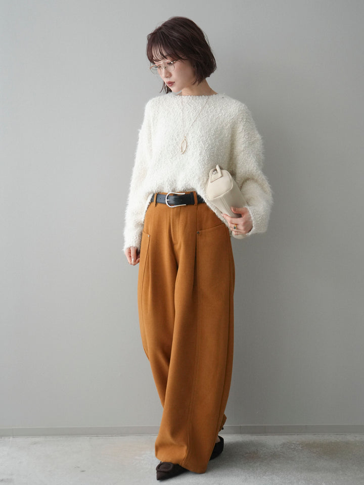 [SET]モールラメミックスヤーンニットプルオーバー+ベルト付起毛コクーンパンツ(2set)