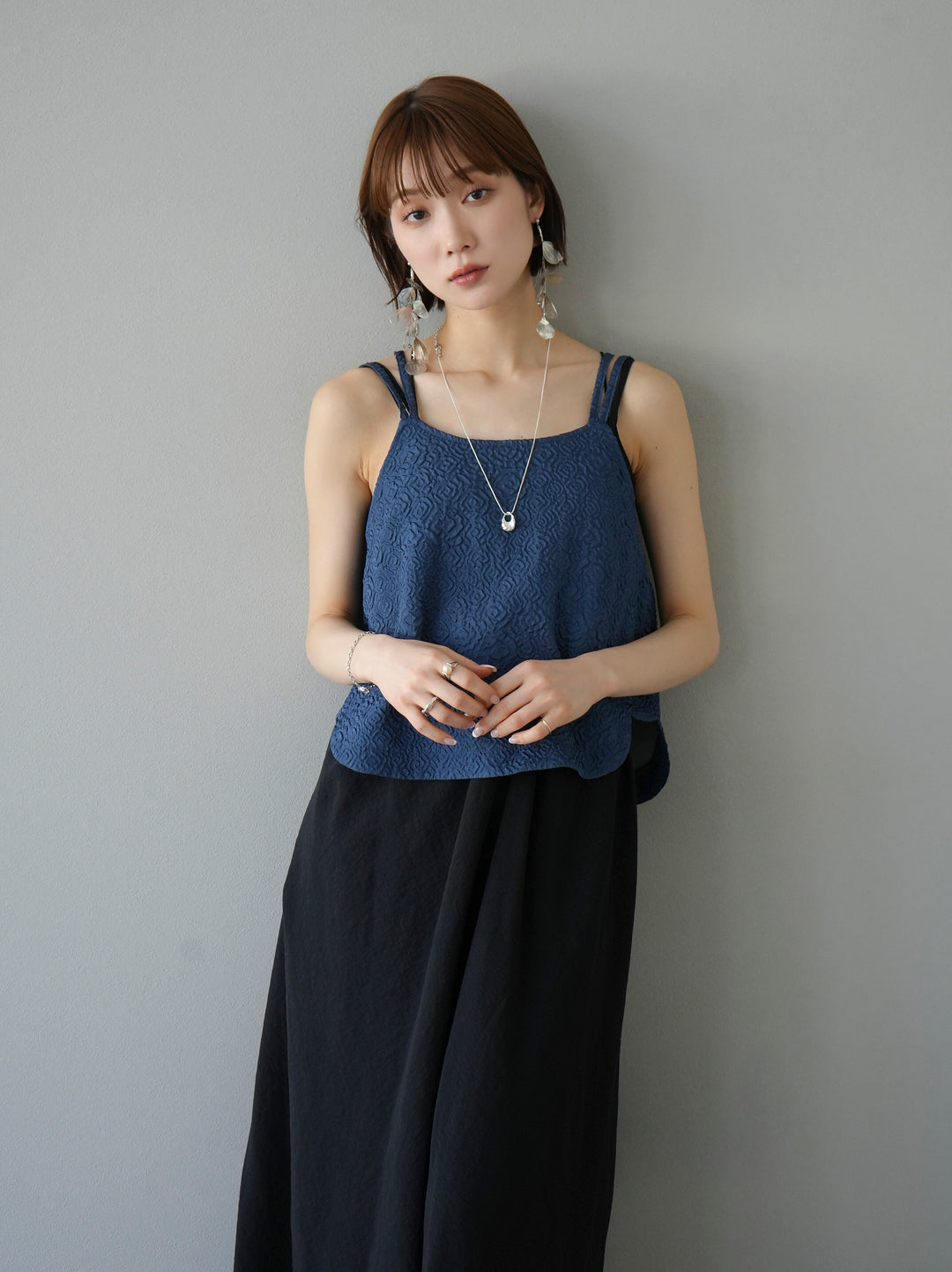 [Pre-order] Puffy Jacquard Double Strap Camisole/Blue